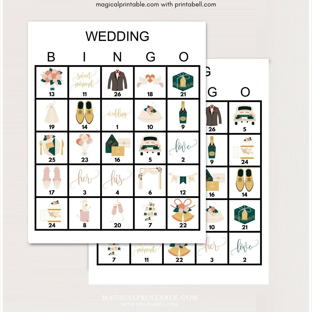 100x Wedding Bingo, Printable Wedding Bingo, Wedding Shower Prize Game ...