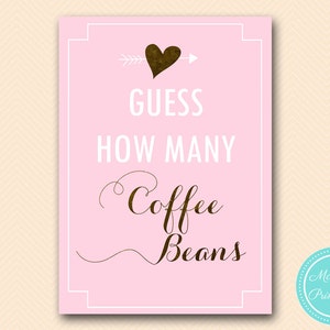 combien de grains de café y a-t-il jeu, téléchargement, douche nuptiale rose, douche nuptiale de café, Bachelorette, douche de mariage BS164