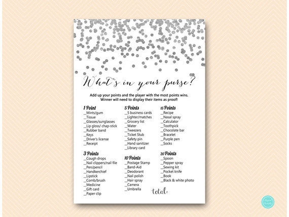 Whats In Your Purse baby shower game printable | Instant download –  LittleSizzle
