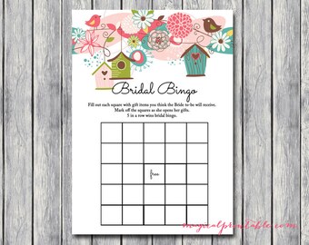 Bridal Bingo, Bingo printable, bingo game, Love Birds, Whimsical Bridal Shower Game Printables, Bachelorette, Wedding Shower Games BS83