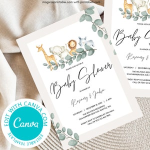 Invito per festa a tema animali safari modificabile, invito per compleanno safari, invito per baby shower safari, invito a tema safari, TLC747 canva