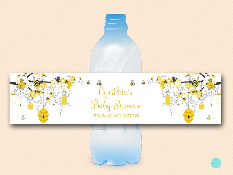 Bee Baby, Bee Bridal Shower Bottle Label, Bridal Shower Decoration Bottle Labels, Custom Labels, Baby Shower Labels, Wedding TLC185 BS185 image 1
