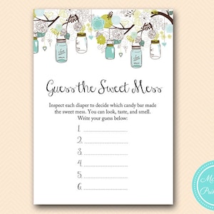 sweet mess, guess the sweet mess, Rustic Mason Jars Baby Shower, Baby Shower Games & Activities, Instant Download Games Printable TLC146