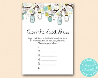 sweet mess, guess the sweet mess, Rustic Mason Jars Baby Shower, Baby Shower Games & Activities, Instant Download Games Printable TLC146