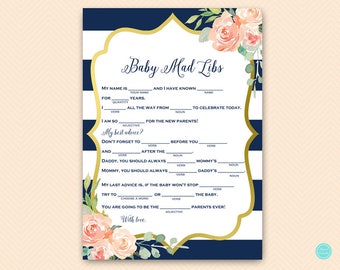 Navy Blue and Gold Baby Shower Mad Libs, Mad Lib Baby Shower, Baby Shower Games, Baby Shower Games Printable, Activities, TLC536