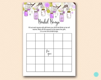 Purple Mason Jars Bridal Shower Games, Bridal Bingo, Bridal Bingo Cards, Bridal Shower bingo Game Printable, Bridal Shower Game, BS49