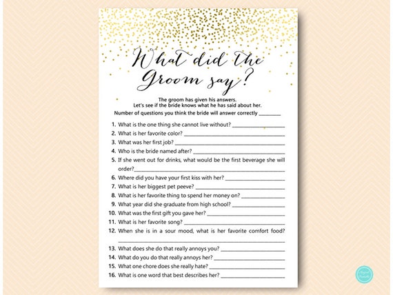 Gold Bridal Shower Games What Did The Groom Say What Did He Say About 