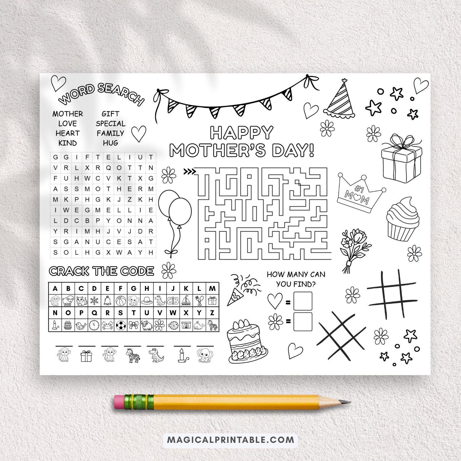 Mother's Day Activity Placemat Printable, PDF, Mothers Day Craft ...