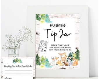 Woodland Parenting Tip Jar Sign and Card, Advice for Parent, parenting advice card, advice for new parents, woodland baby shower, TLC720