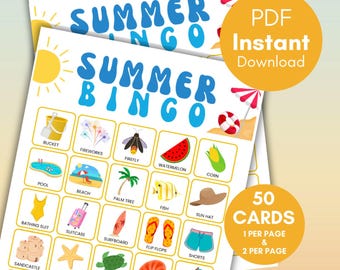 Summer Bingo Cards, Printable Summer bingo, Pool Party Activity, Kids Party Game, Summer Birthday , Summertime game, bs701