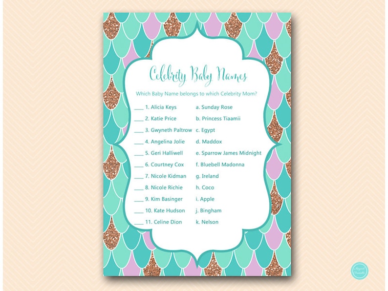 Mermaid Baby Shower Games, celebrity baby name game, Celebrity Baby Name, celebrity moms, Baby Shower Games, Baby Shower Games TLC516 image 1