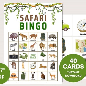 Cartes de bingo Safari, bingo Safari imprimable, bingo Safari à télécharger, jeu de fête dans la jungle, jeux Safari amusants, jeu d'anniversaire Safari, bs701
