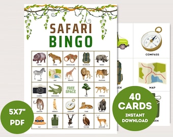 Safari Bingo Cards, Printable Safari bingo, Download Safari bingo, Jungle Party Game, Fun Safari games, Safari birthday game, bs701