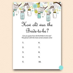 How Old Was the Bride to Be, Guess the Age, Photo Game, Mason Jars ...