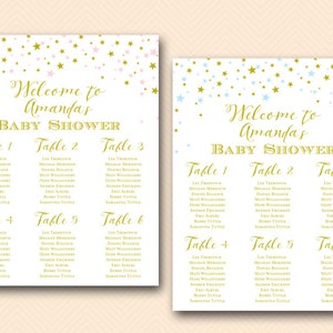 Gold Twinkle Little Stars Baby Shower Table Seating Chart, Printable Seating Chart, Find your Seat, Stars Baby Shower Poster TLC579 image 1