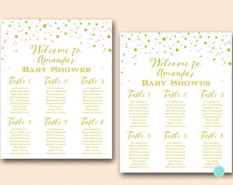 Gold Twinkle Little Stars Baby Shower Table Seating Chart, Printable Seating Chart, Find your Seat, Stars Baby Shower Poster TLC579