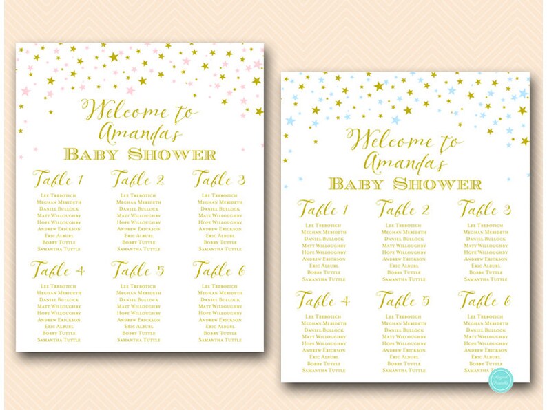 Gold Twinkle Little Stars Baby Shower Table Seating Chart, Printable Seating Chart, Find your Seat, Stars Baby Shower Poster TLC579 image 1