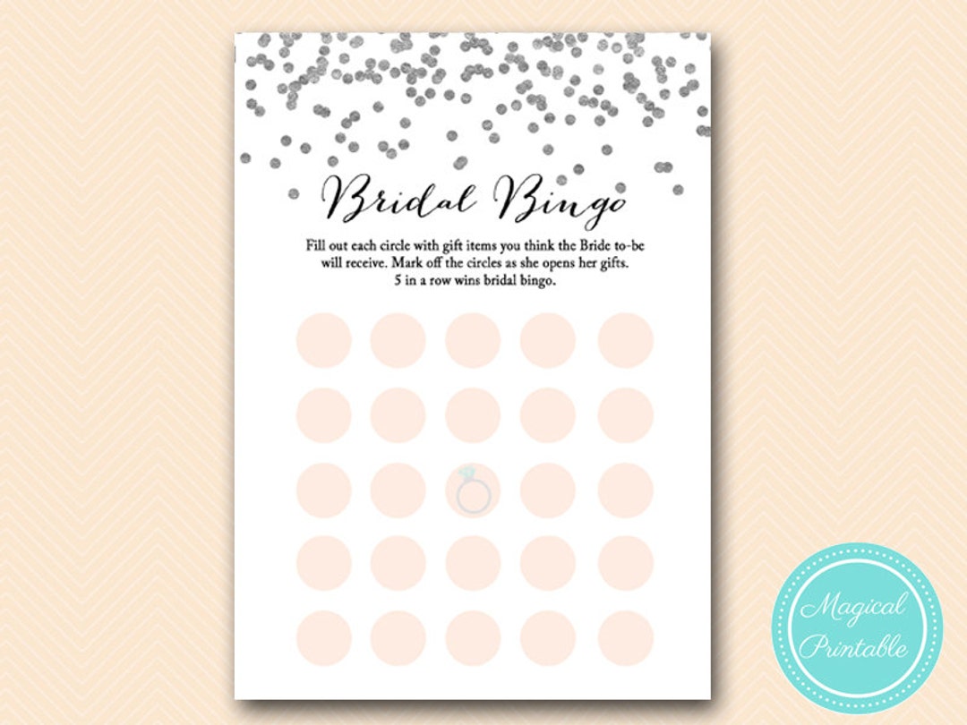 Silver Bridal Bingo, Gift Item Bingo Card Printable Game, Silver Foil ...