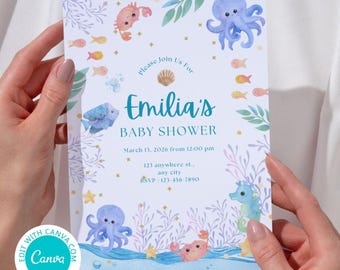Bearbeitbare Meer Sie bald Babypartyeinladung, unter dem Meer Einladung, Ozean Einladung, Meer Geburtstagseinladung TLC878 canva