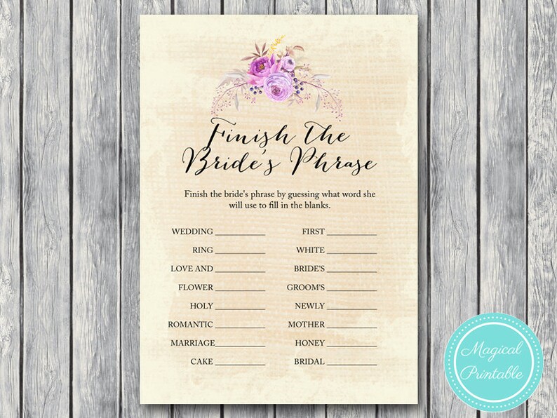 Boho Bridal Shower Game Printable, Bohemian Bridal Shower Games, Purple Floral Bridal Shower, Wedding Shower BS168 image 5