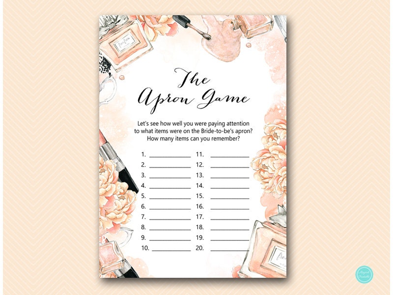 Parisian Fashion the Apron Game, Bridal Shower Memory Game, Bridal ...