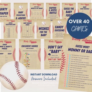 Over 40 Baseball Baby Shower Games Bundle, Printable Baseball Baby Shower Games, Baseball Baby Shower Package, Instant Download, TLC741