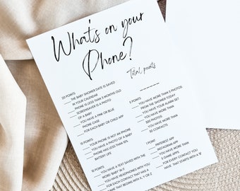 Minimalist What's in your phone game, Minimalist Chic phone baby Shower game, minimalist Baby Shower Templates, Instant Download, TLC721