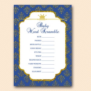 Scramble, baby word scramble game, unscramble, Royal Prince Baby Shower Game, Game Printable, Blue Prince TLC109