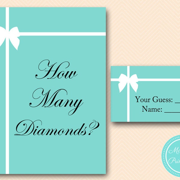 Guess how many Diamonds are in the jar, guessing game, Aqua Bridal Shower Game Printables, Bachelorette, Wedding Shower Games BS72, BS54