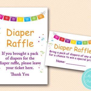 Diaper raffle sign and cards, bring diaper insert, Fiesta Baby Shower Games Printable, Aloha, Luau Baby Shower Activities, Download TLC107 image 1