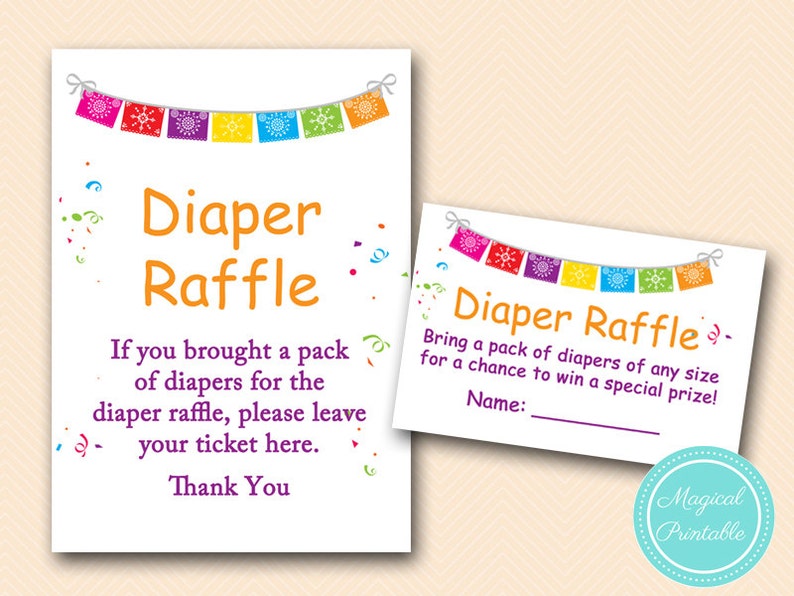 Diaper raffle sign and cards, bring diaper insert, Fiesta Baby Shower Games Printable, Aloha, Luau Baby Shower Activities, Download TLC107 image 1