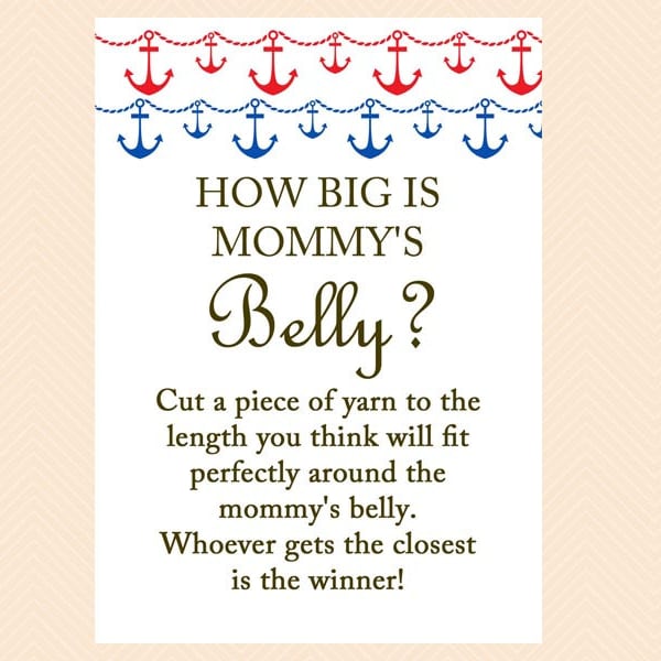 how big is mommy's belly, guess the size, Nautical, Beach Baby Shower Games Printables, Anchor, Instant download, Unique Baby Shower TLC13