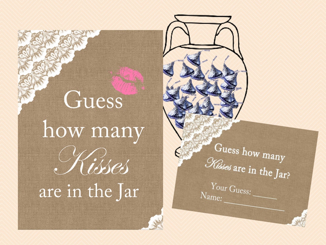 Guess How Many Kisses, How Many Candy in Jar, Chocolate, Burlap, Lace