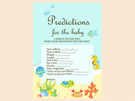 Predictions For The Baby Card Baby Prediction Cards Beach Sea Under The Sea Baby Shower Games Printable Beach Baby Shower Games Tlc19 By Baby Shower Ideas 4u Catch My Party