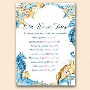 Seashell Beach Baby Shower Games, Old Wives Tales Gender, Gender Reveal Old Wives Tales, Gender prediction, Baby Shower Games TLC520