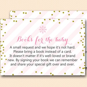 Books for the Baby Inserts, Bring a book instead of card printable, Winter Baby Shower Game, Pink and Gold Baby Game Printable, TLC464
