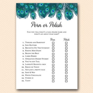 Peacock Bridal Shower Games Package Deal, Download, porn or polish, would they rather, love quote match, movie quote, over or under, BS555 image 4