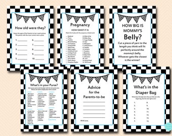Baby Blue Racing Baby Shower Games, Car Baby Shower Games, Baby Shower Activities, Boy Racing baby shower games. dirty diaper racing TLC113