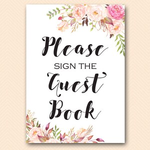 Boho Floral Veuillez signer notre signe de livre d&#39;or, livre d&#39;or de douche nuptiale, signe de livre d&#39;or imprimable, livre d&#39;or de mariage BS546 TLC546