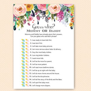 He Said she said, Mommy or Daddy Game, Guess who baby shower game, Printable Baby Shower Games, Who knows Mommy and Daddy Best TLC140
