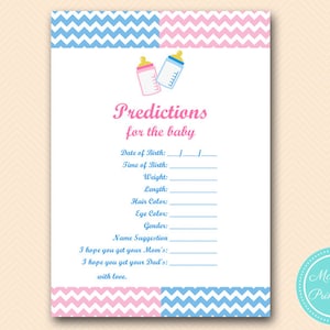 Prédictions pour le bébé, carte de prédiction pour bébé, jeux de fête révélant le sexe imprimables, activités de douche de bébé, téléchargement TLC119