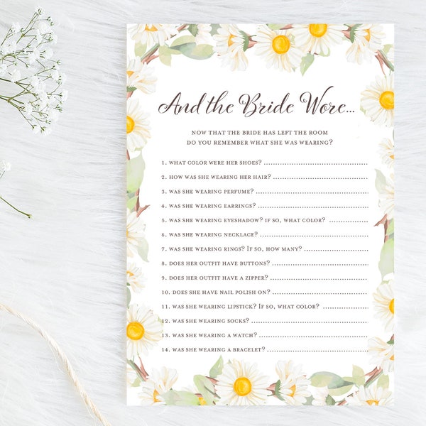 What is the bride wearing game, and the bride wore, Daisy bridal shower, Daisy theme, Spring bridal shower game, daisy wedding shower, BS691