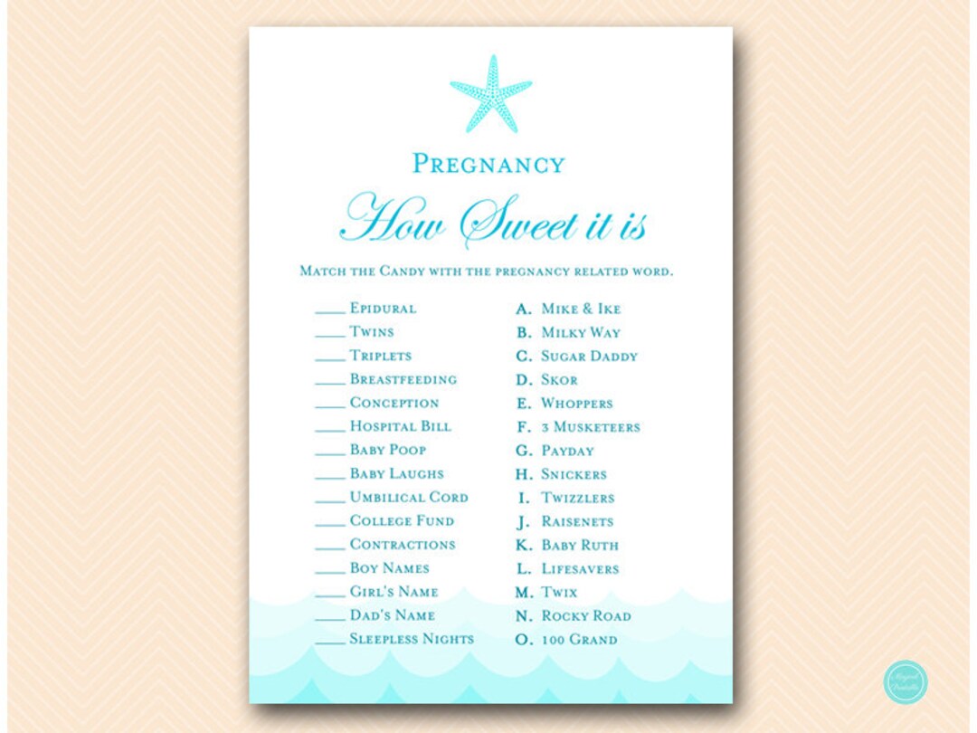 How Sweet It Is, Pregnancy Candy Game, Matching Game, Beach Baby Shower