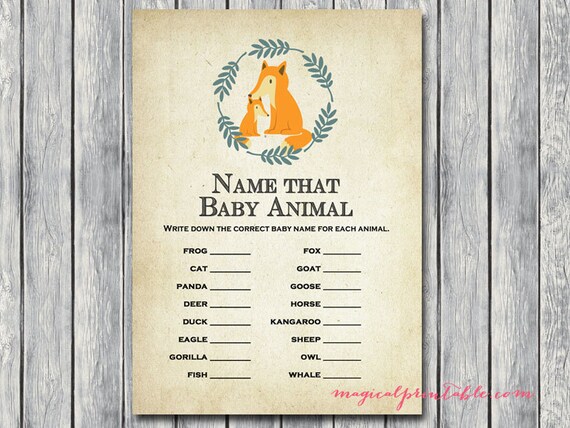 Name that baby animal, baby animal game, Fox Baby Shower Games Printable, Baby Shower Activities, Download TLC94 Il_570xn