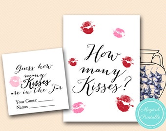 How Many Kisses are in the Jar, Chocolate Guessing Game, Kisses Bridal Shower Game Printable, Wedding Shower SN15