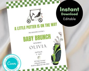 Bearbeitbare Golf-Einladung, Little Putter-Babyparty-Einladung, kleiner Caddie, neu im Club, Golf-Einladung, Golf-Party, TLC859 canvas