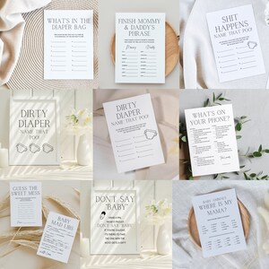 ¡VENTA! Paquete de más de 40 juegos de baby shower, juegos minimalistas de baby shower imprimibles, plantillas minimalistas de baby shower, descarga instantánea, TLC722