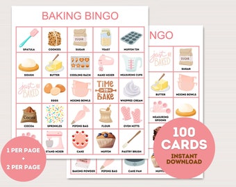 Baking Bingo Cards, 100 Printable Baking bingo, Baking Party Activity, Baking Party Game, Baking Birthday Game, Baking themed bingo, bs701