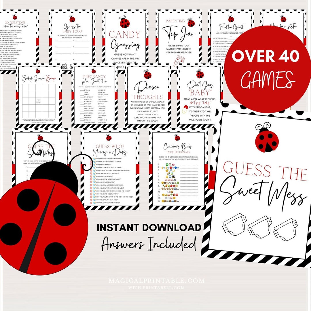 Over 40 Ladybug Baby Shower Games Bundle, Printable Ladybug Baby Shower ...
