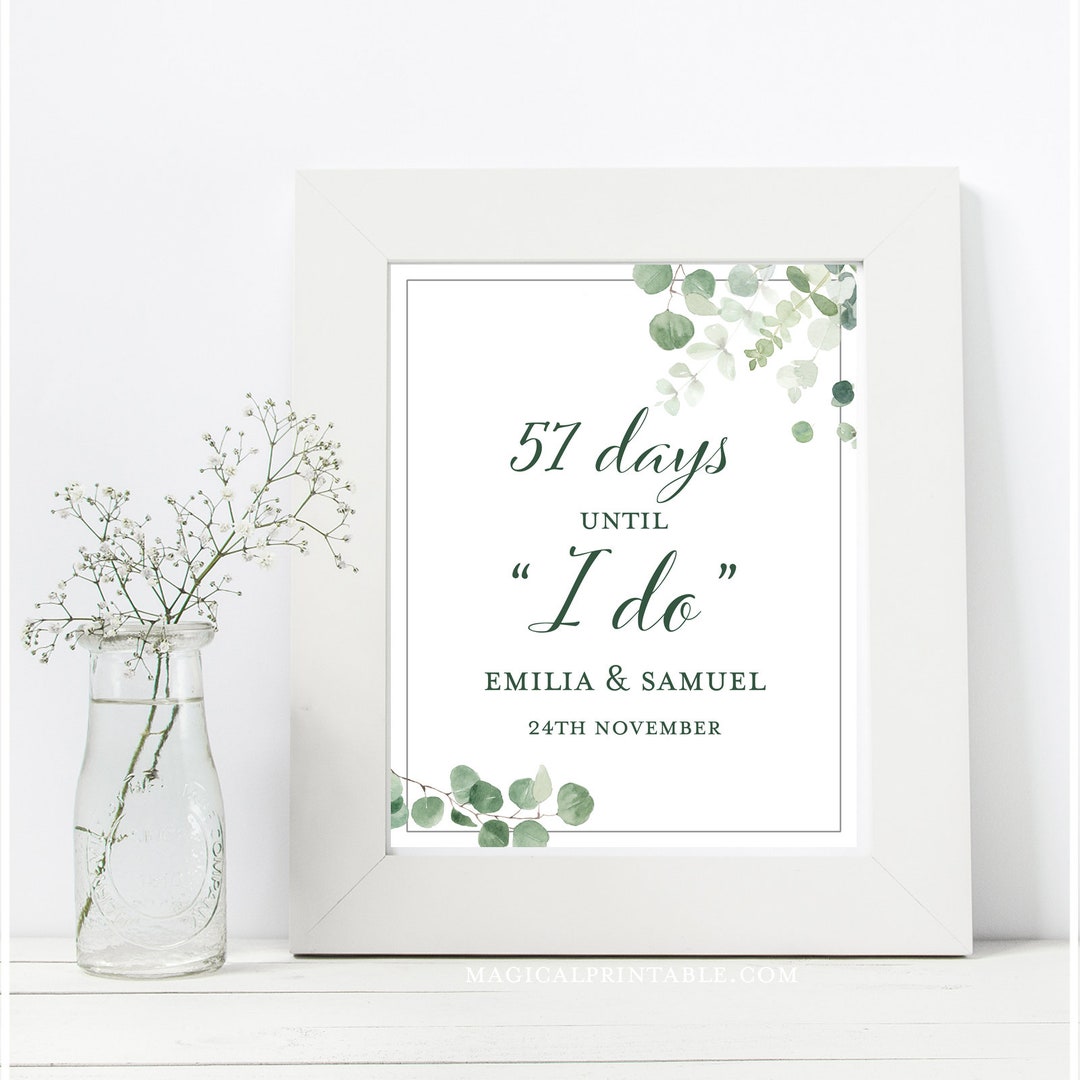 Countdown to Wedding Sign, Days Until Wedding Sign, Greenery Wedding ...